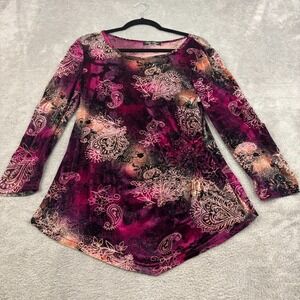VTG Only Nine Womens Ruched Velvet Burnout Blouse PL Multicolor‎ Y2K Whimsigoth